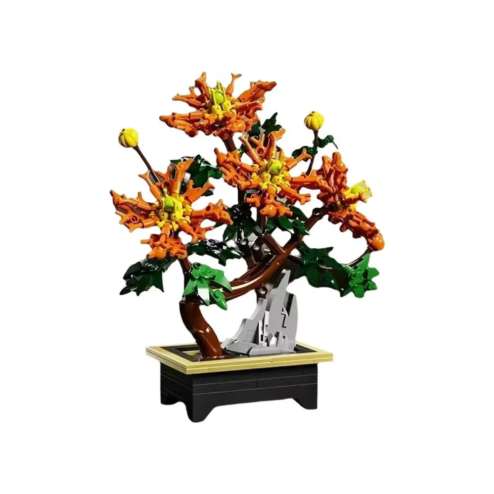 Plum blossom, bird of paradise, hibiscus mutabilis, dragon claw chrysanthemum, assembled building blocks toy ornaments view 6