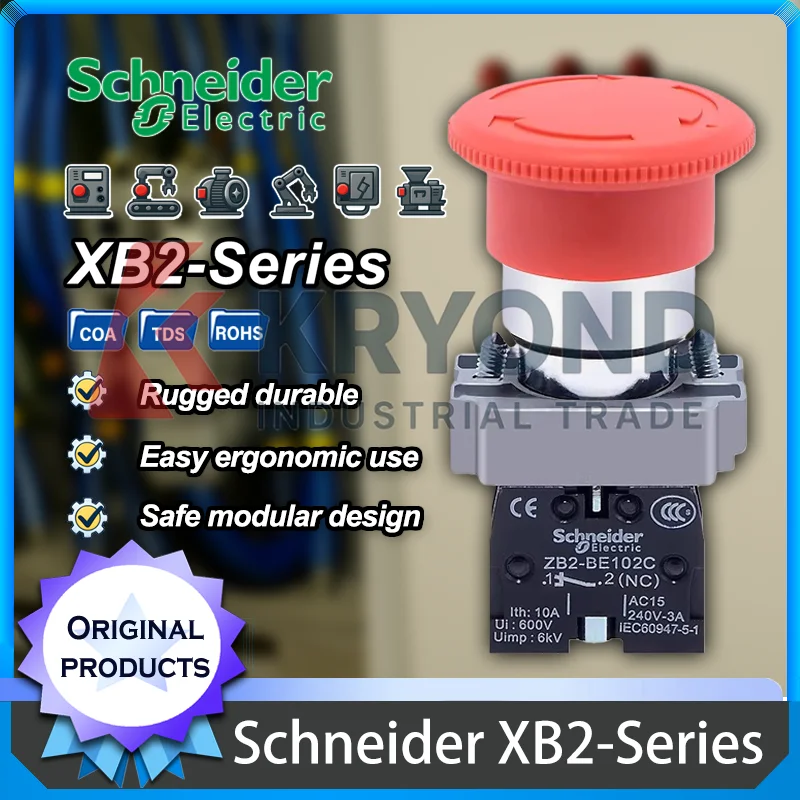 

Schneider Electric XB2BS542C Emergency Stop Push Button Switch - Normally Closed, ZB2BE102C Self-locking 22mm, BS442C, Durable