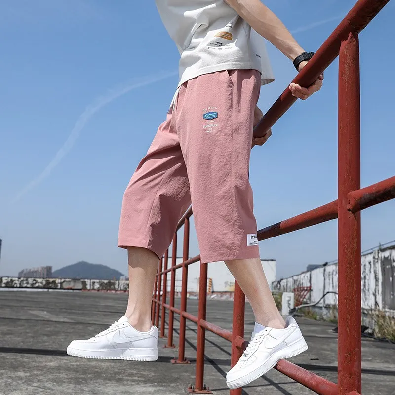 

Мужские летние трендовые брюки из ледяного шелка, тонкие, быстросохнущие, дышащие, 7/8 длины, свободные, прохладные, повседневные шорты-брюки Haome