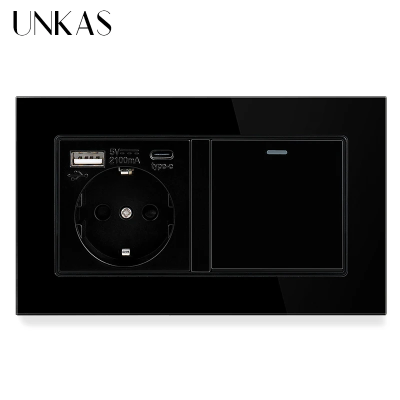 الأبيض نوع C جدار منفذ USB الاتحاد الأوروبي القياسية 16A المقبس 1 2 3 4 عصابة 1 / 2 طريقة تشغيل / إيقاف زر الزجاج المقسى لوحة المخرج #4