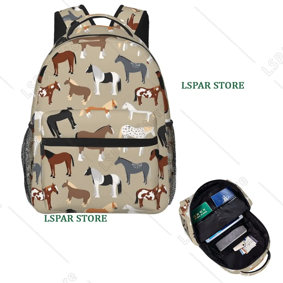 

Horse Breeds Pattern Backpack Hot Sale Daypack Large Capacity Kids BookBag School Bag Shoulder Bags for Men Women