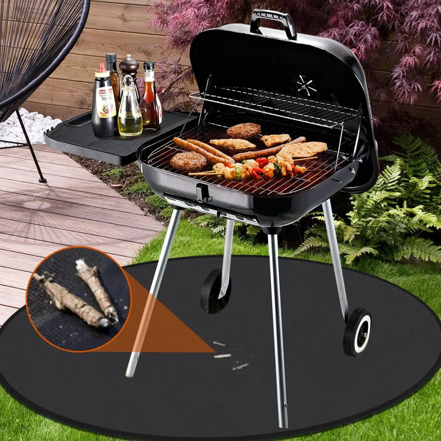 36inch Fire Pit Mat Round 3 Layer Heat Resistant Fireproof Grill Mat Portable Fireproof Floor Protective Under Mat For BBQ