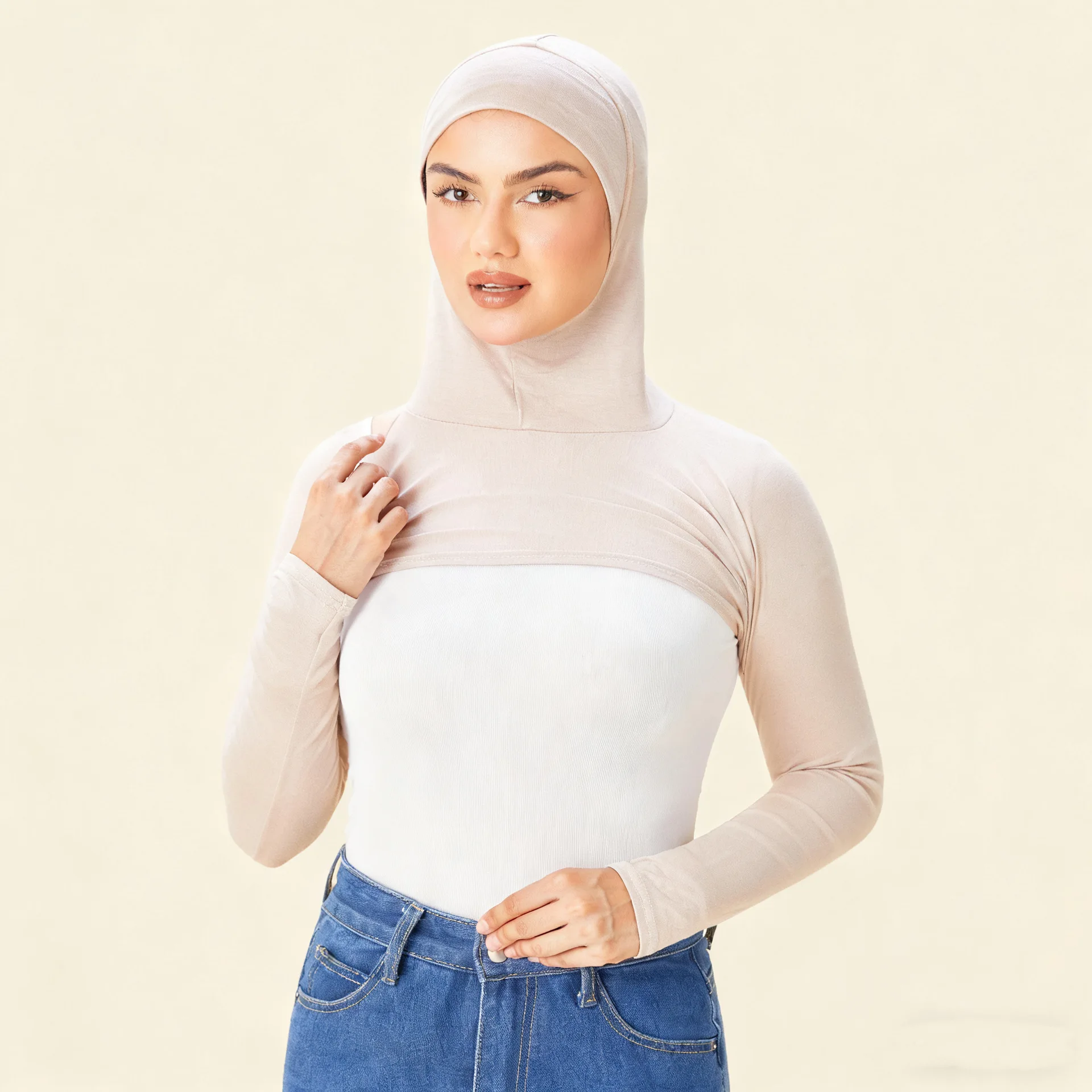 Picture 6: Elastic Jersey Full Neck Sleeve Hooded Scarf Woman Muslim Long Arm Cover Shrug Shoulder Oversleeve Suncreen Wear Under T- Shirt
