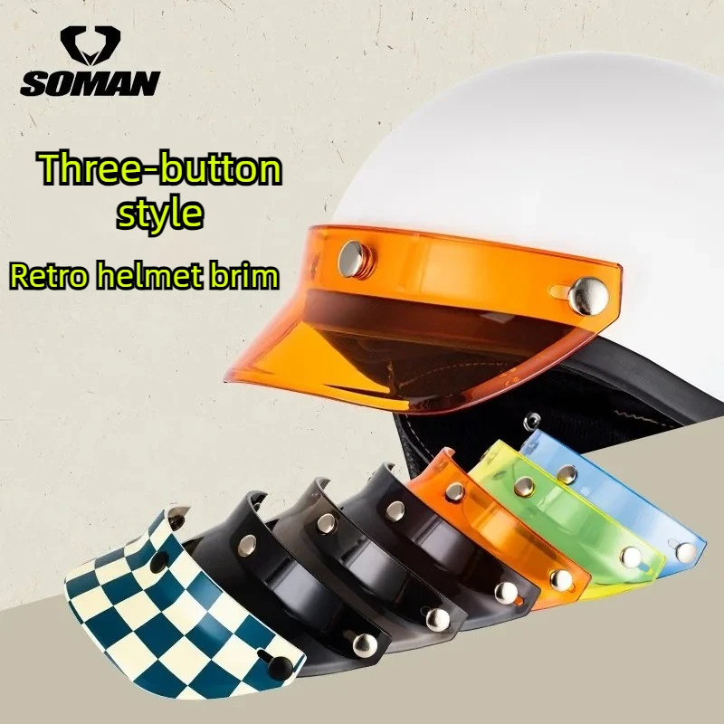 

Мотоциклетный полушлем с козырьком в ретро-стиле, на три кнопки, солнцезащитный, для мотоциклов, аксессуары для шлемов