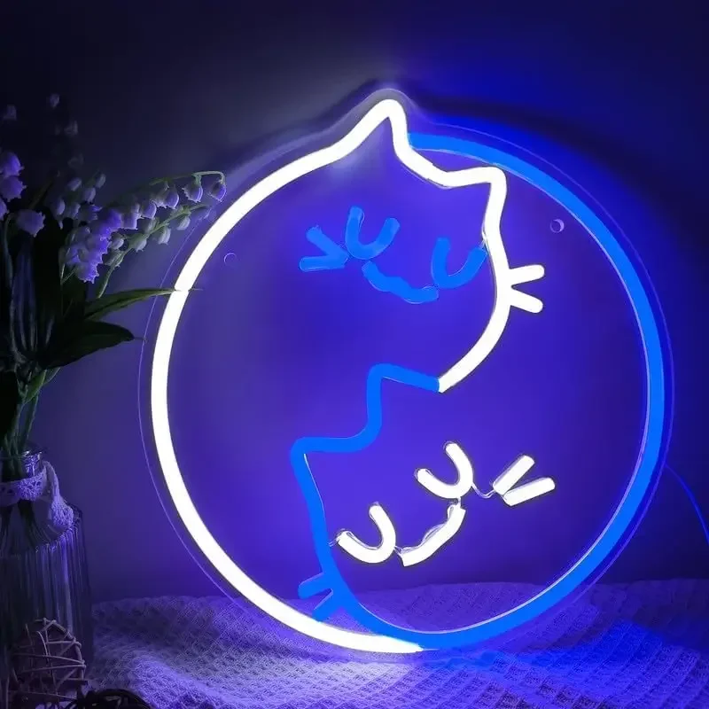 

Неоновая вывеска Moon Cat: светодиодный неоновый светильник для декора комнаты, спальни, детской, кафе, клуба, настенный декор, милый подарок в тематике домашних животных, USB-лампа с регулировкой яркости