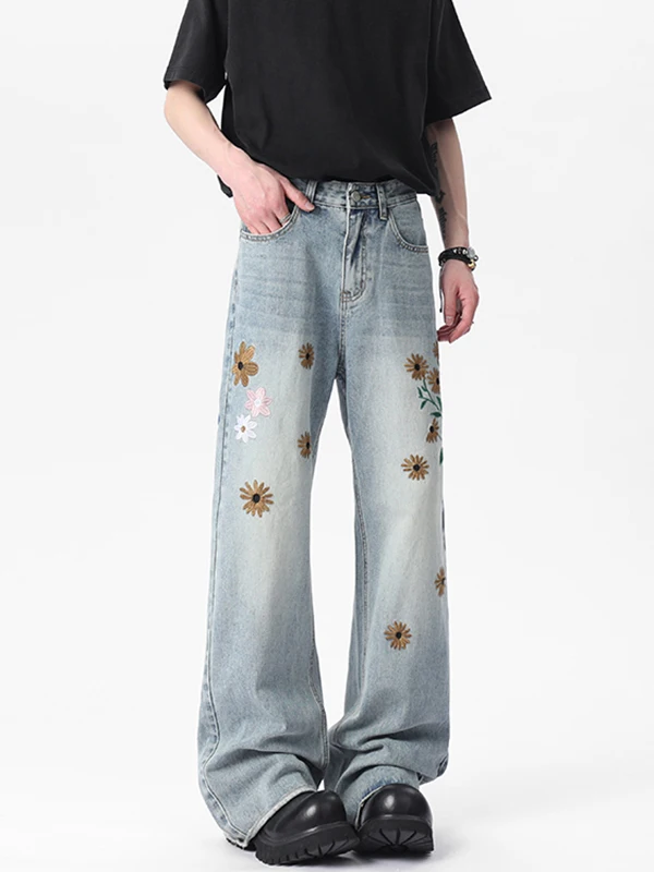 Pantalones vaqueros Retro americanos de pierna recta ajustados para hombre, pantalones acampanados de tubo recto resistentes al desgaste de mezcla de poliéster y algodón fino de verano