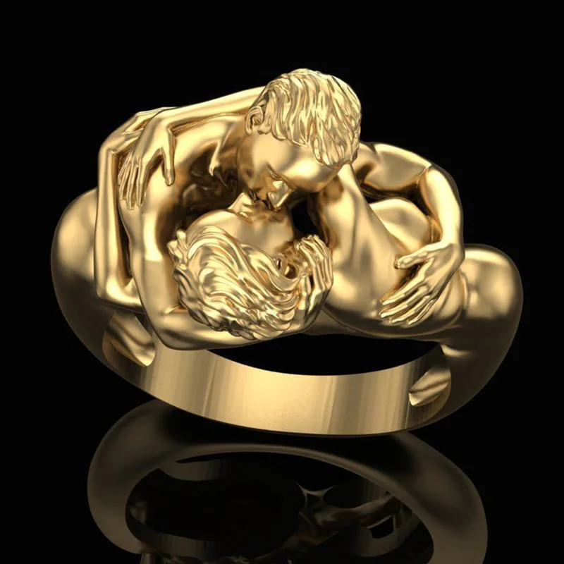 Charm Women Fashion Gold Color Adam and Eve Geometry Rings for Women Wedding Engagement Jewelry