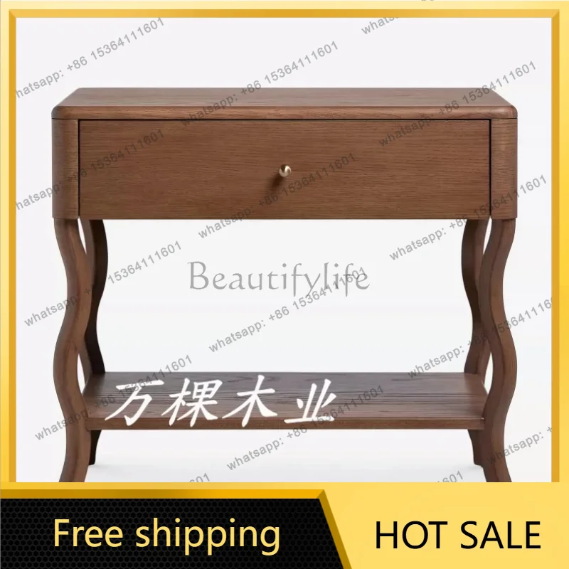 Zj. Customized American walnut bedside table Bedroom antique all solid wood bedside cabinet