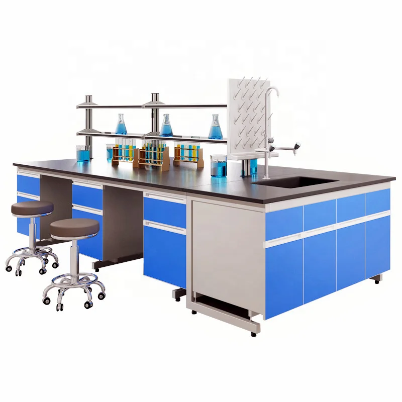 Chemical Test Table, Steel + Wood Central Cabinet Laboratory Operating Console Table Furniture School Hospital Chemistry Desk