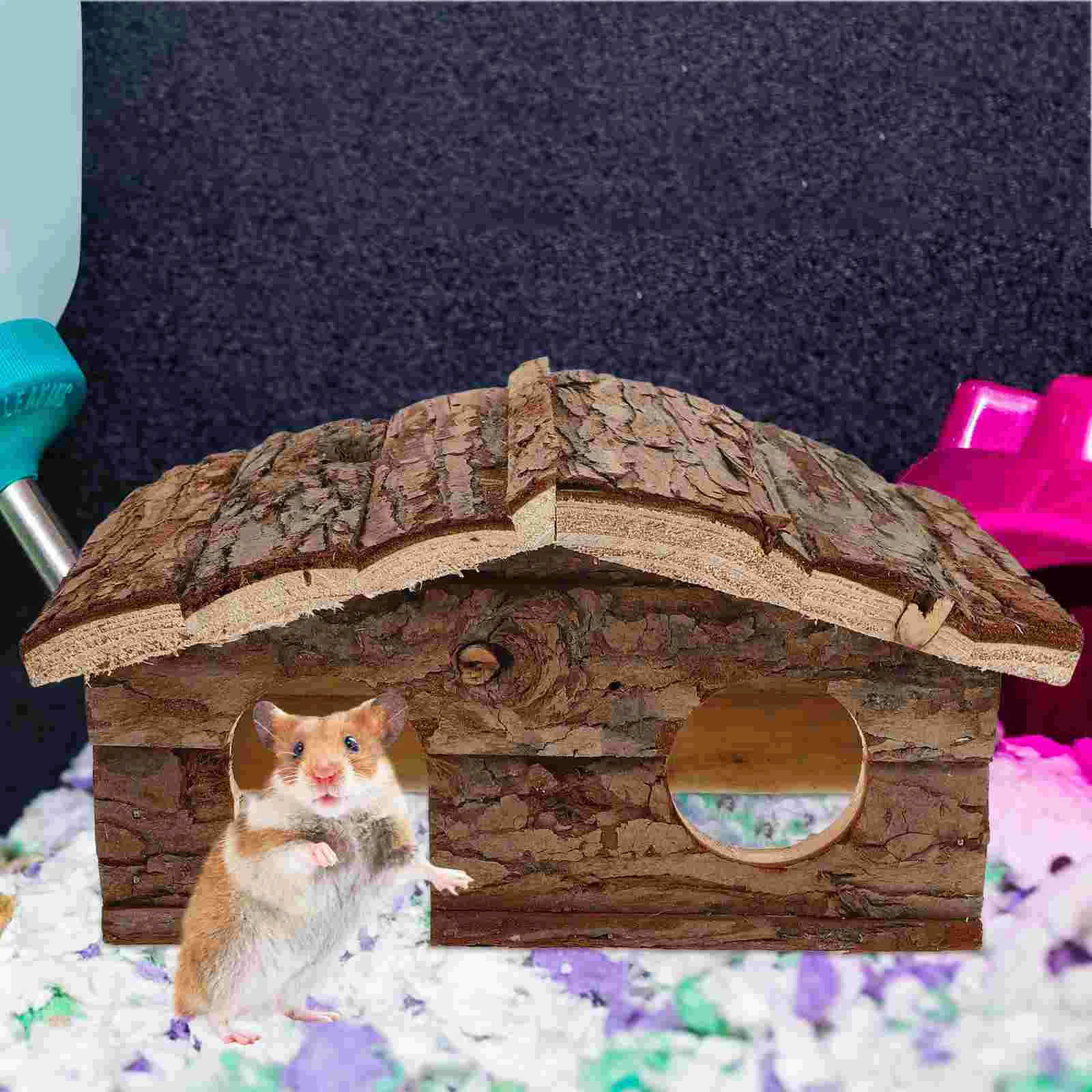 Hamster Shelter Cage Rat Decor Guinea Pig Hide Houses Pet Wood Hideout Habitat