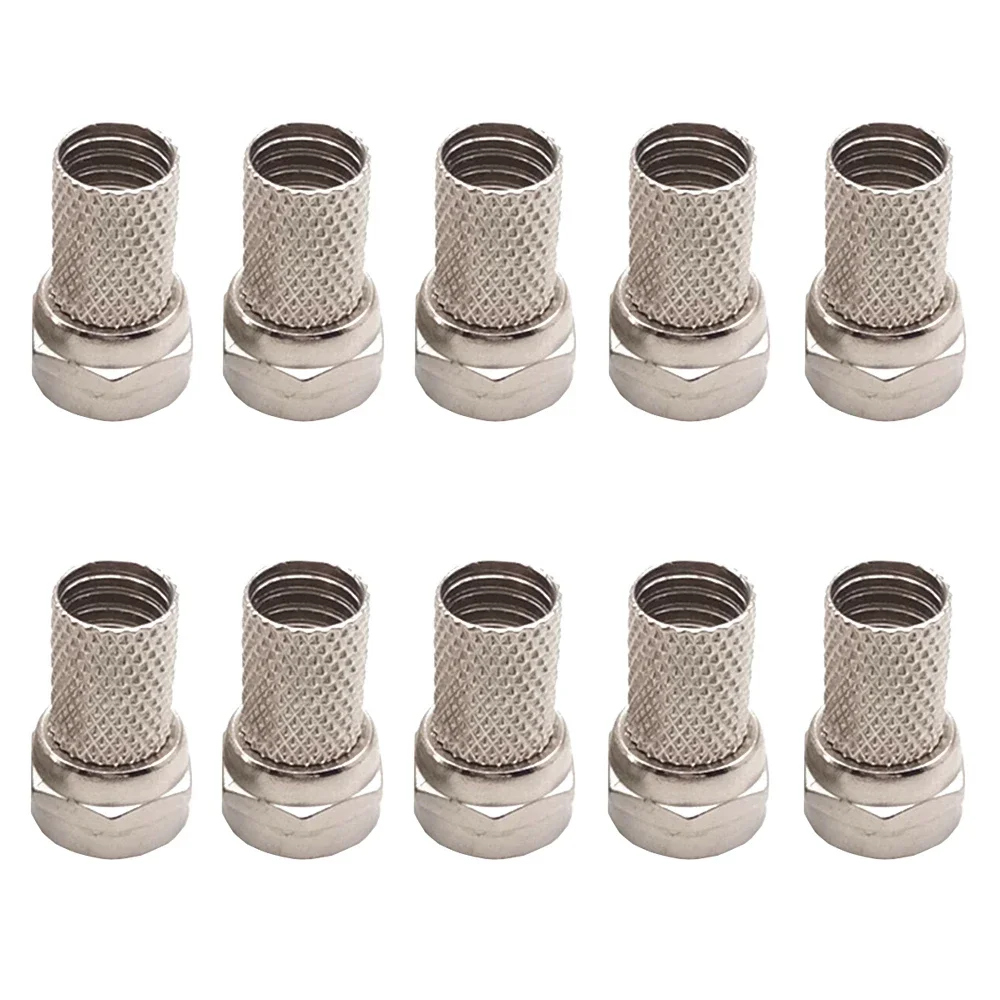10pcs Twist On RG6 F Type Coaxial Cable Connector Plug 75-5 Zinc Alloy for TV Satellite Antenna Coax Cable
