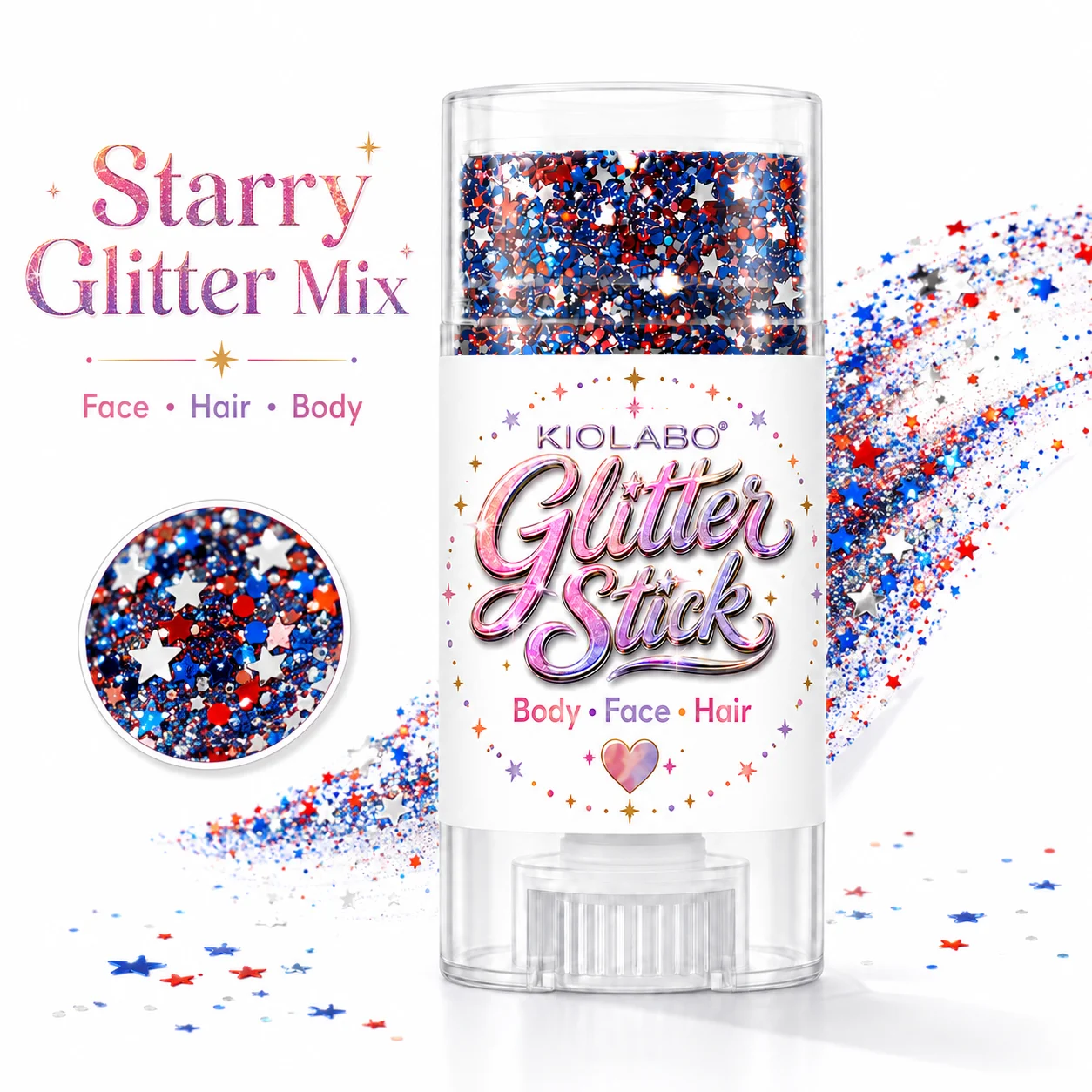 16g Star Sequins Glitter Stick, Multi Use Sparkling Gel Makeup for Face Hair Body Party,Suitable for holiday gifts