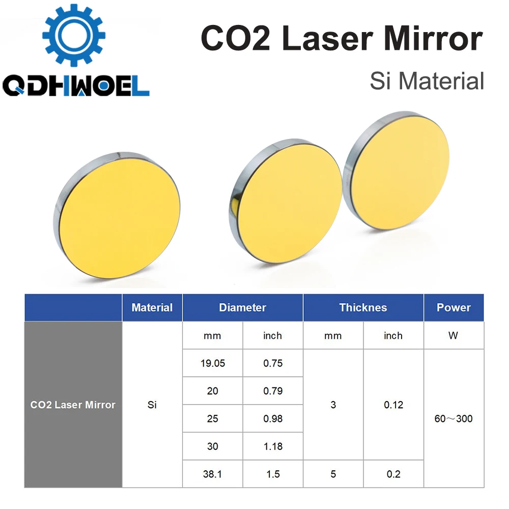Imagem -05 - Qdhwoel-espelhos Reflexivos de Silicone Banhado a Ouro Gravador a Laser Co2 Dia19 20 25 30 38.1 mm de Diâmetro Pcs por Lote