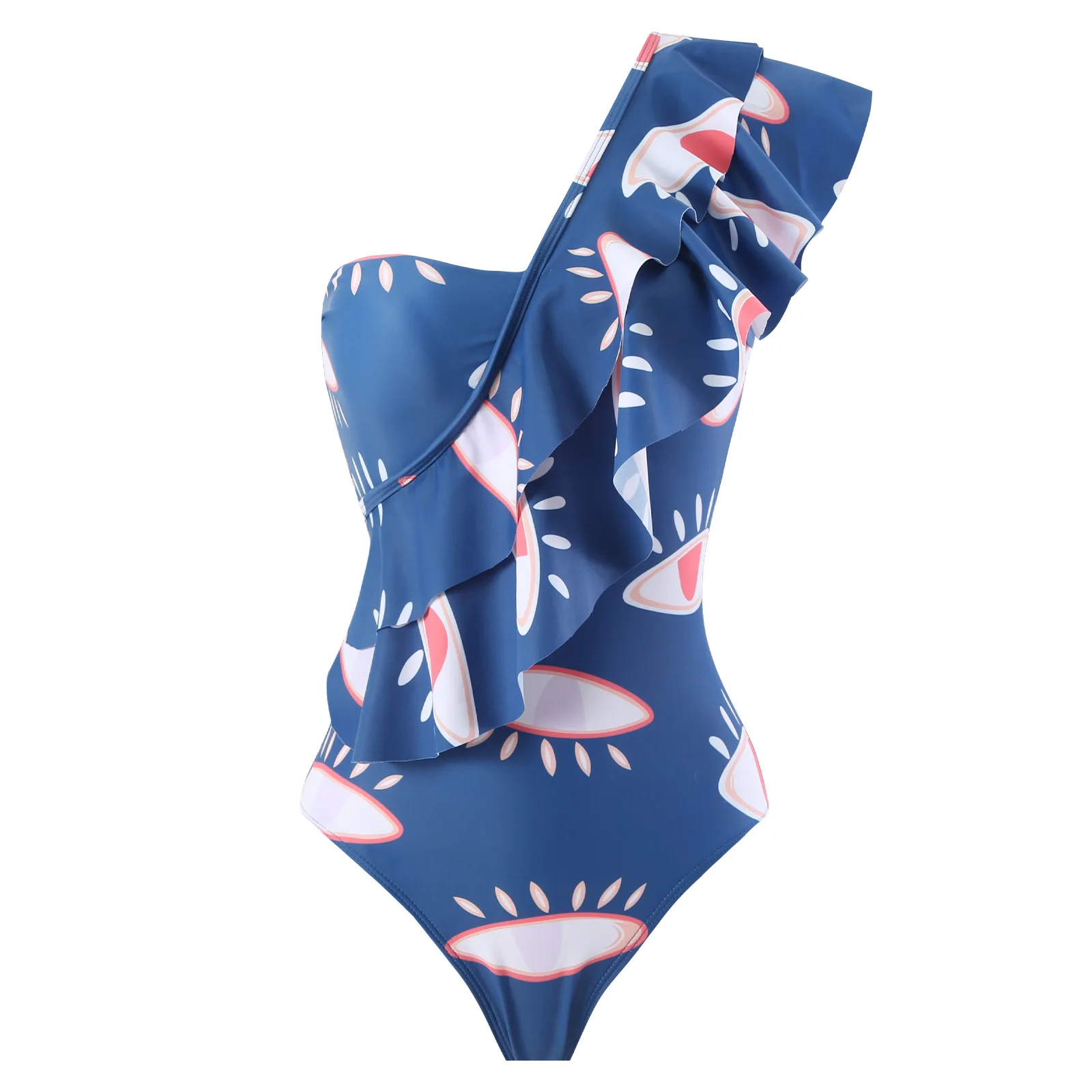 Women's swimsuit 2024 One-shoulder slimming swimsuit women's beach dress abstract print belly covering swimsuit