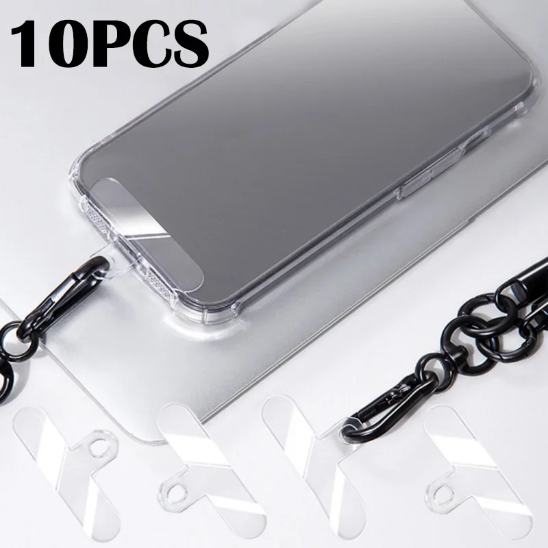 10Pack Super Lasting Lanyard Strap Tabs Gasket for Mobile Phone Universal Strong Half Clear PE Card Tether Clip Snap Cord Patch