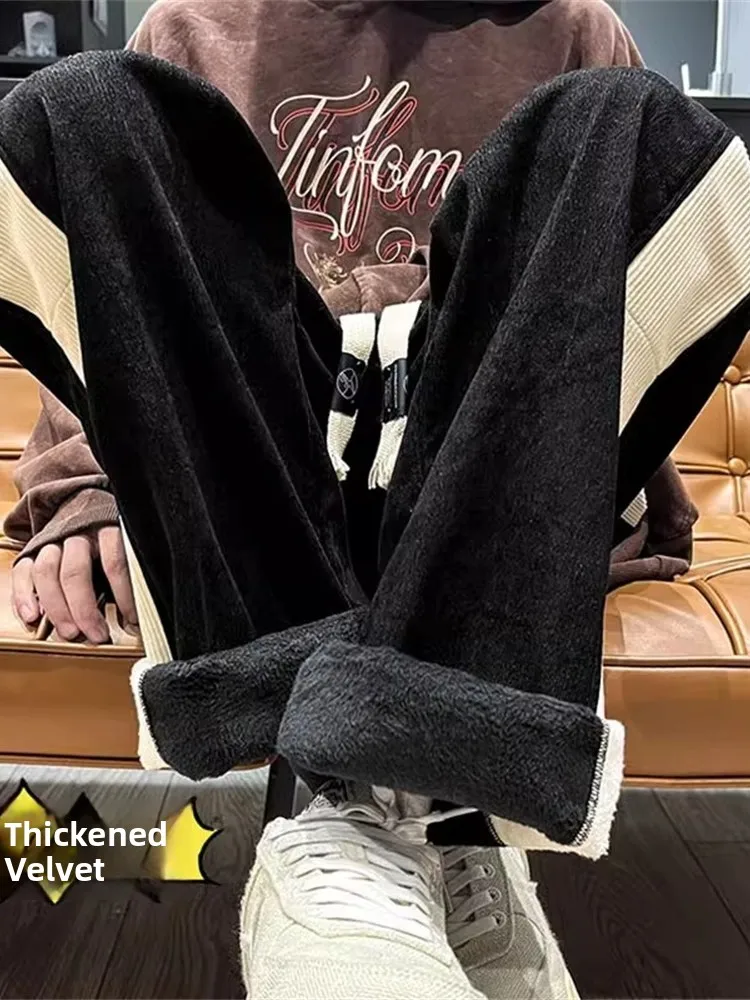 

Men's Corduroy Pants Fce Lined Wide Leg Thi Winter Casual Long Trousers Comfortable Elastic Waist Youthful Sle