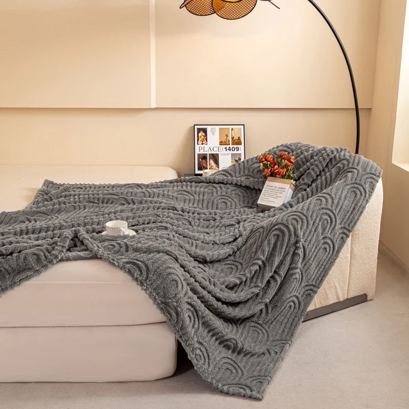 Ultra Soft 3D Jacquard Fleece Blanket Vintage Roman Column Striped Sofa Throw Blankets for Office Nap Travel Lightweight quilt