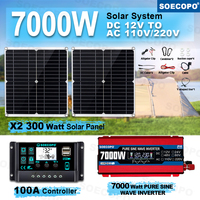 SOECOPO 7000W Solar System Set 12V Pure Wave Inverter 2* Flexible Photovoltaic Panels and 100A Controller for Home Off Grid