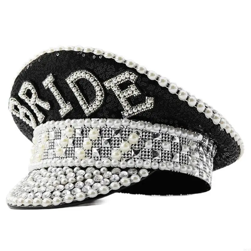 

Gleaming Bride Hat Sparkly Captain Hat Pearls Rhinestones Sailor Cosplay Party 964A
