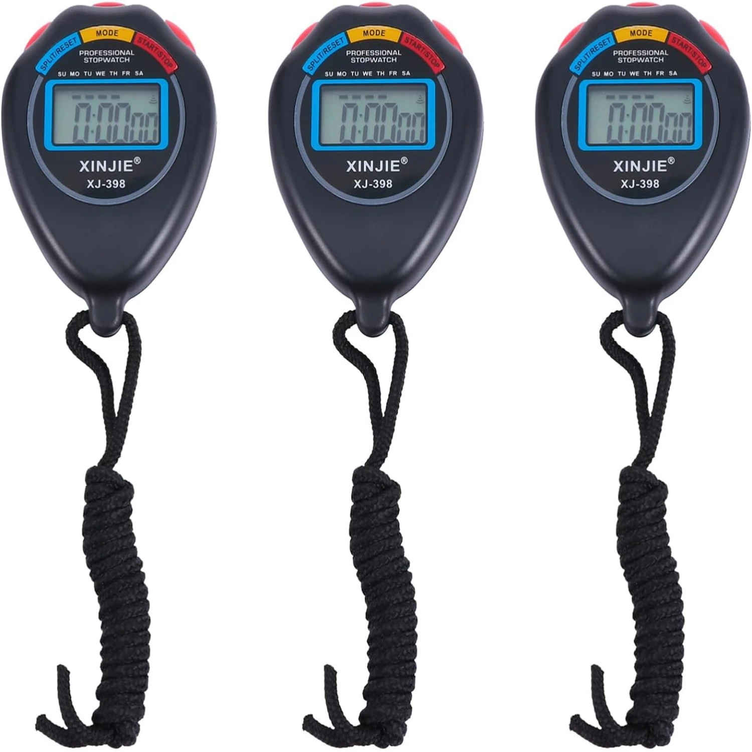 High-Quality, Lightweight and Sleek Set of 3 Essential Digital Fitness Training Stopwatch Timers for Athletes - Reliable Sports 