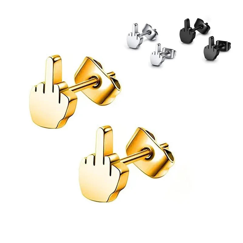 

Middle Finger Earrings 1Pairs Funny Stud Earrings for Women - Gold, Silver, Black Ear Studs for Men