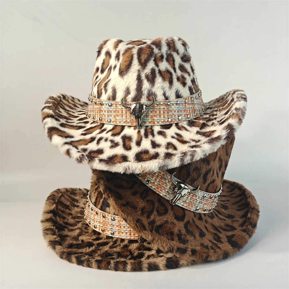 Sombrero de vaquero de piel de conejo cálido para invierno, sombrero Fedora de vaquero occidental para hombres y mujeres, sombrero de fiesta de viaje a la moda de Panamá, sombrero vaquero