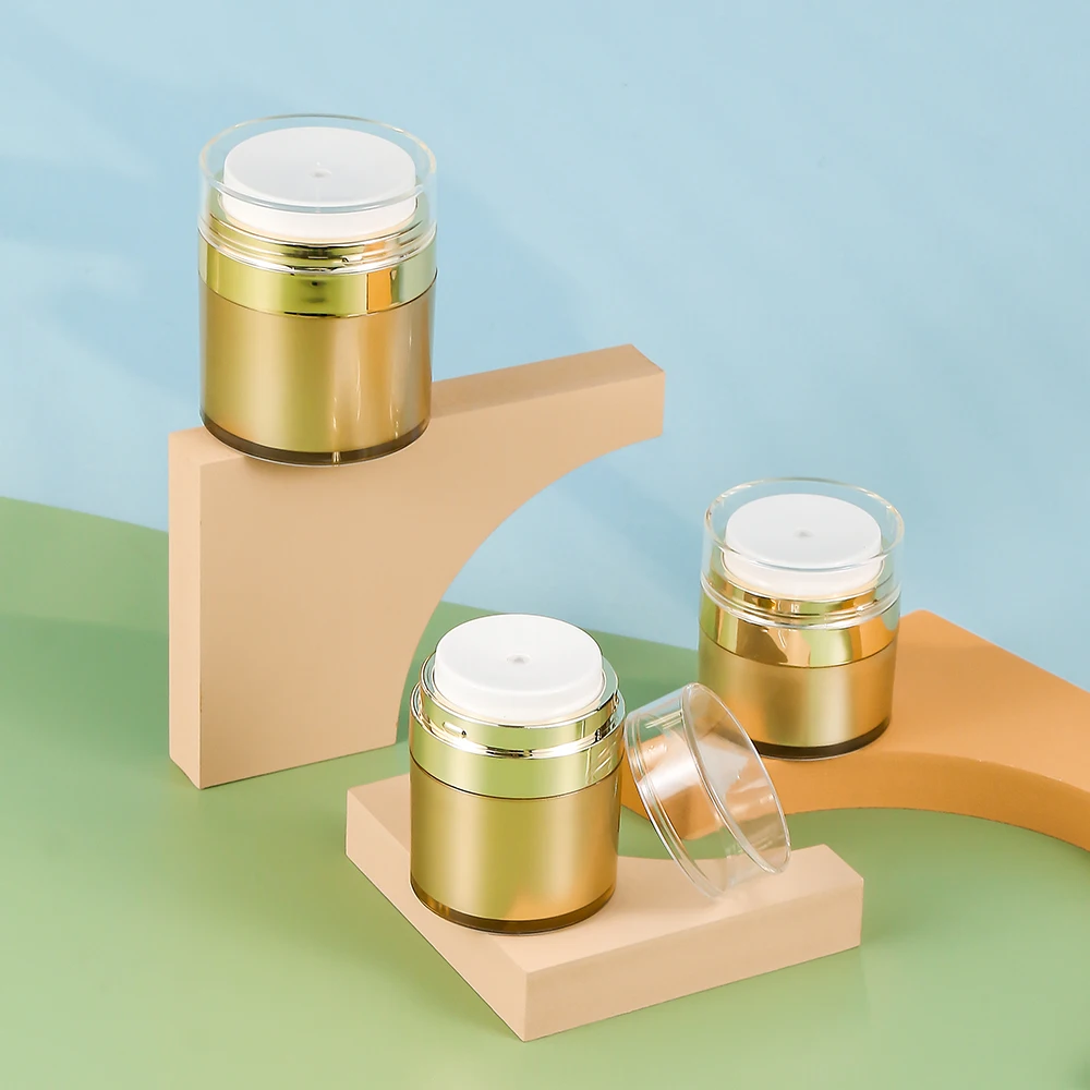 1pc 15/30/50ml Gold Airless Pump Bottles Empty Cosmetic Container with Silicone Spatula Set for Creams Gels Lotion Toiletry