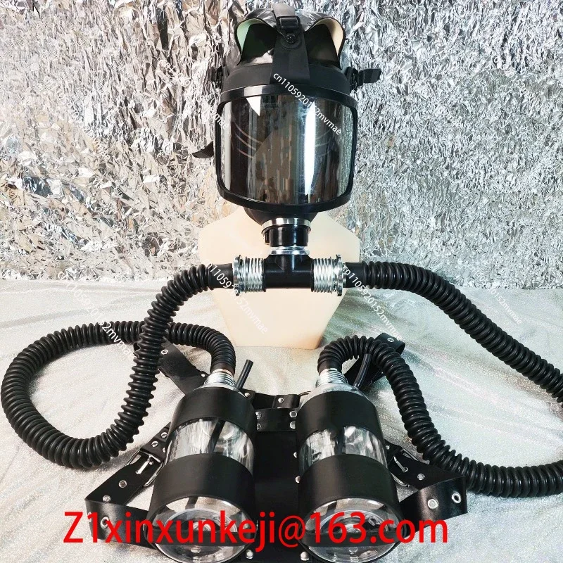 Silver-plated Curved Gas Mask Set, Negative Pressure Bottle Breathing Bag Set, Silver-plated Lens Large Field of View Full Mask