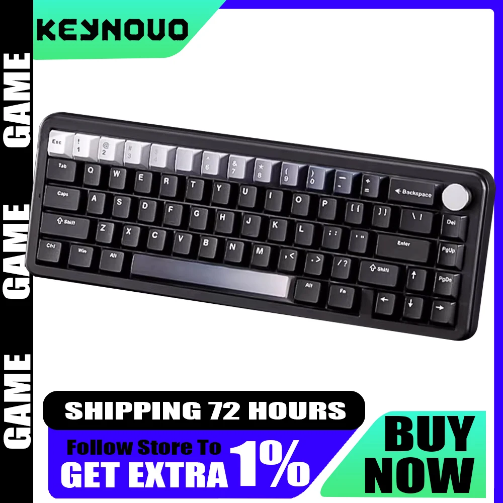 

KEYNOUO B68 Mechanical Keyboard Multifunctional Knob Three Mode GASKET RGB Wireless Gaming Keyboard Hot Swap PC Gamer Office