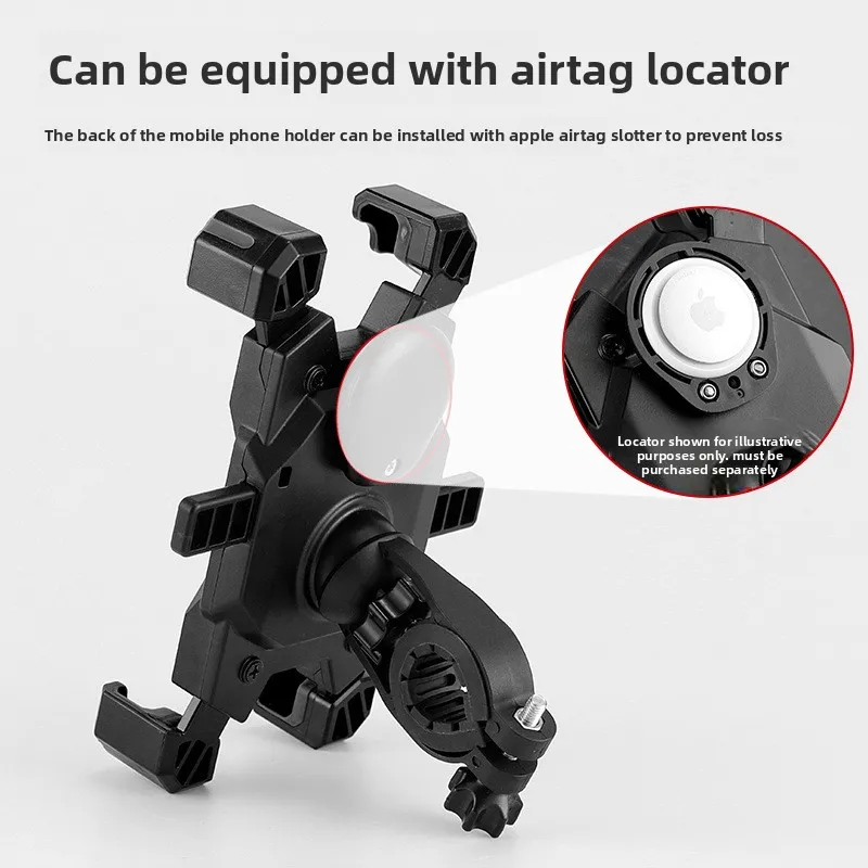 AirTag Hidden Bike Phone Mount 360° Rotation 1-Key Lock Anti-Theft 4-Claw Holder for Motorcycle & Bicycle