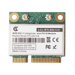 Dual Band Mini PCIe Wi-Fi Card, Suporta Laptop ou PC, RTL8821CE, 802.11AC, Bluetooth 4.2, 43 bps, 2.4Ghz, 5Ghz, RTL8821