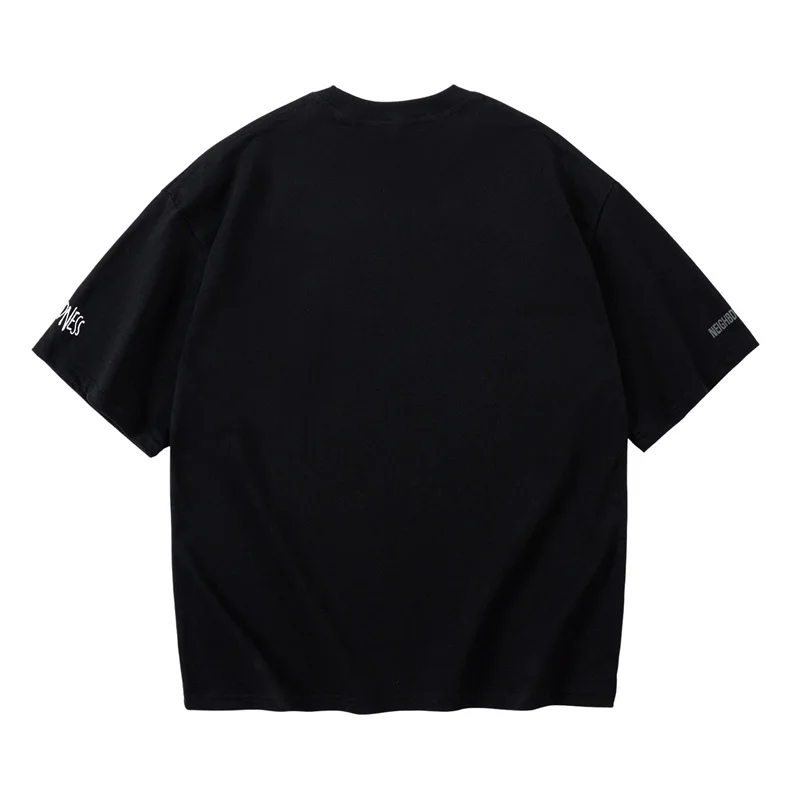 تي شيرت NBHD بأكمام قصيرة بتصميم كلاسيكي باللون الأسود والأخضر الزيتوني، مقاس كبير، قطن 100%، قماش سميك، ملابس رجالية كاجوال