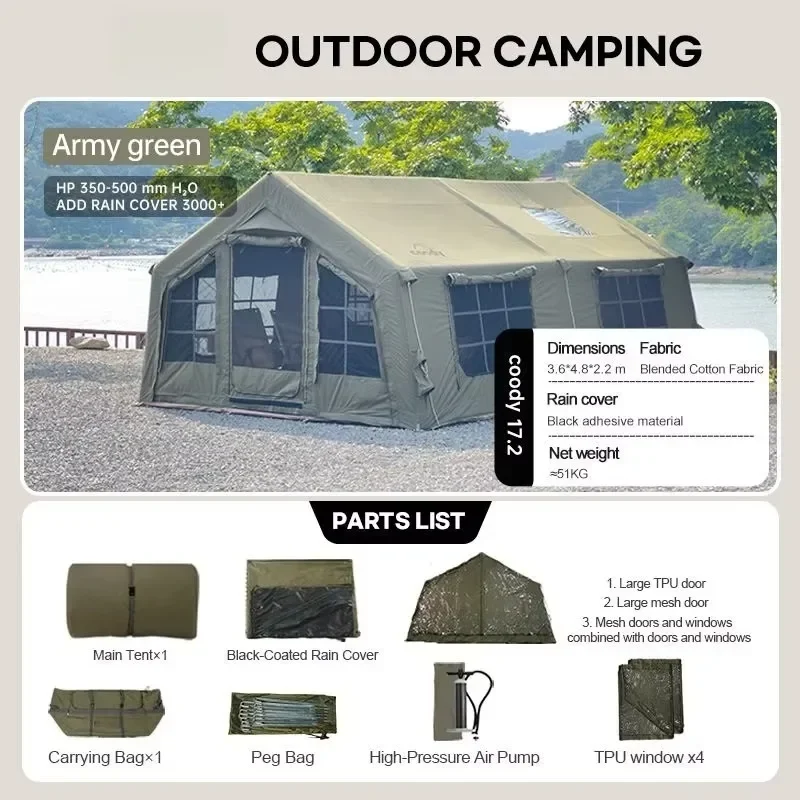 YYD 5-8 Person 2BR Inflatable Tent 17.2㎡ Waterproof 3000mm 4 Season Fast Setup 800W Pump Family Outdoor Party