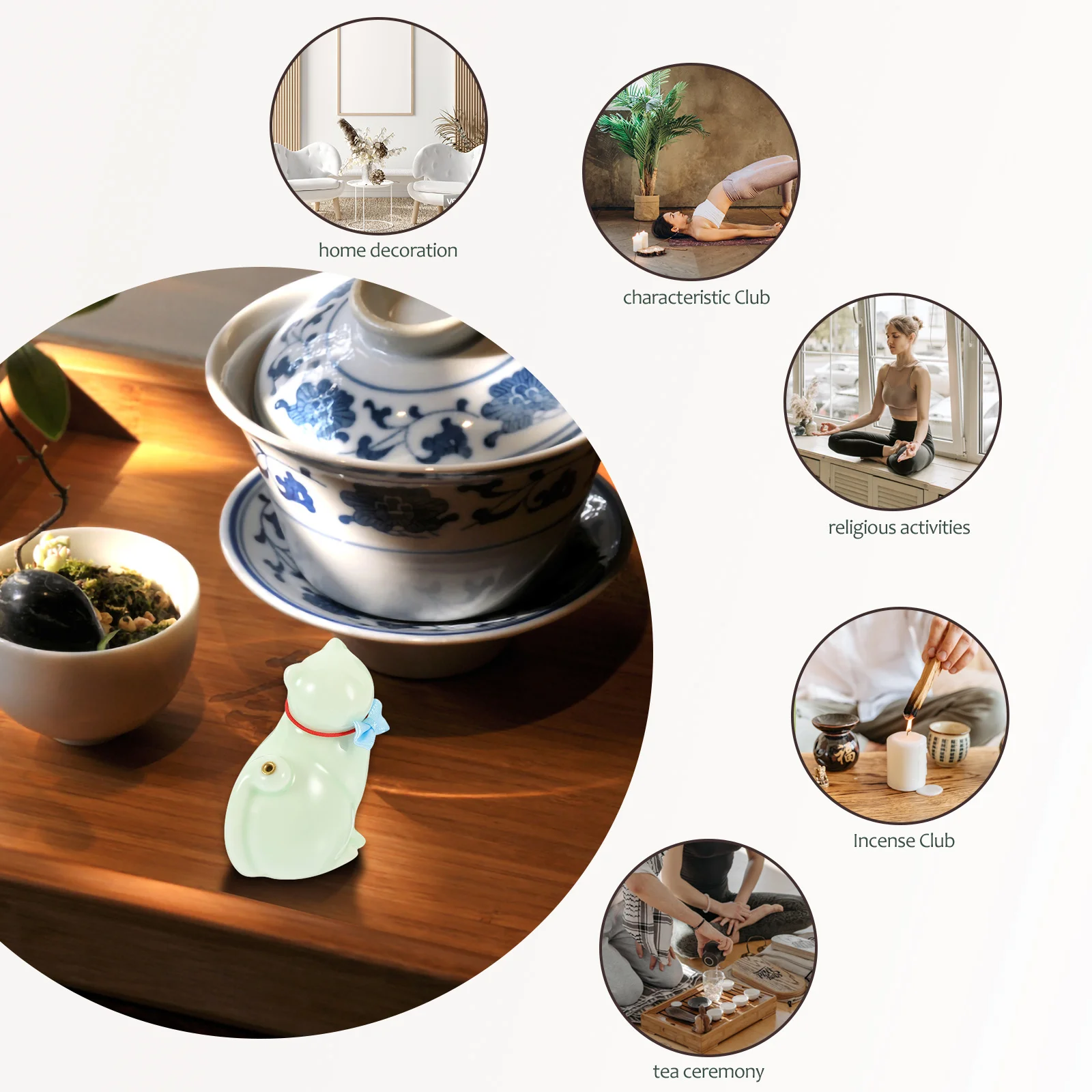 

Cat-Shaped Incense Holder Ceramic Incense Stick Burner Creative Desktop Ornament Aromatherapy Censer Home Office Table