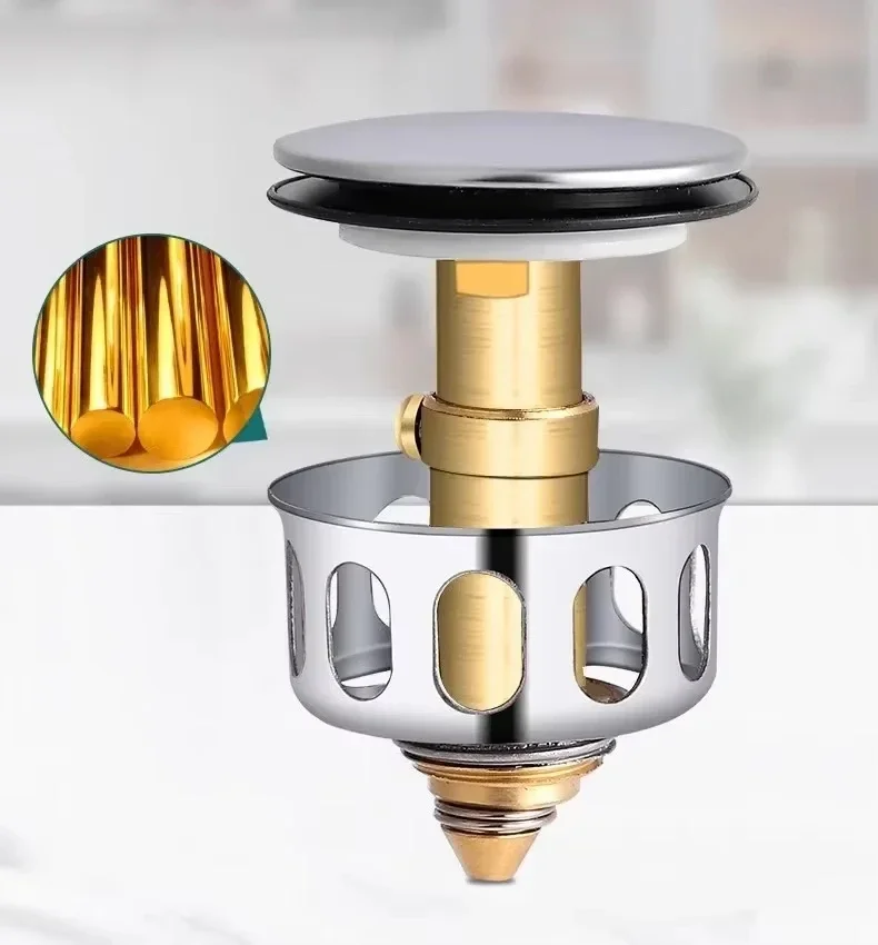 Basin Drains Universal Metal Filter Valve Pop-up Drainer Waste Stopper Bathtub Strainer Plug Hair Catchers Bathroom Accessories image 2