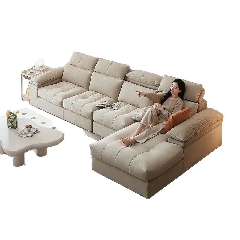 

Cotton and linen fabric sofa, straight row cream wind simple living room size apartment combination sofa