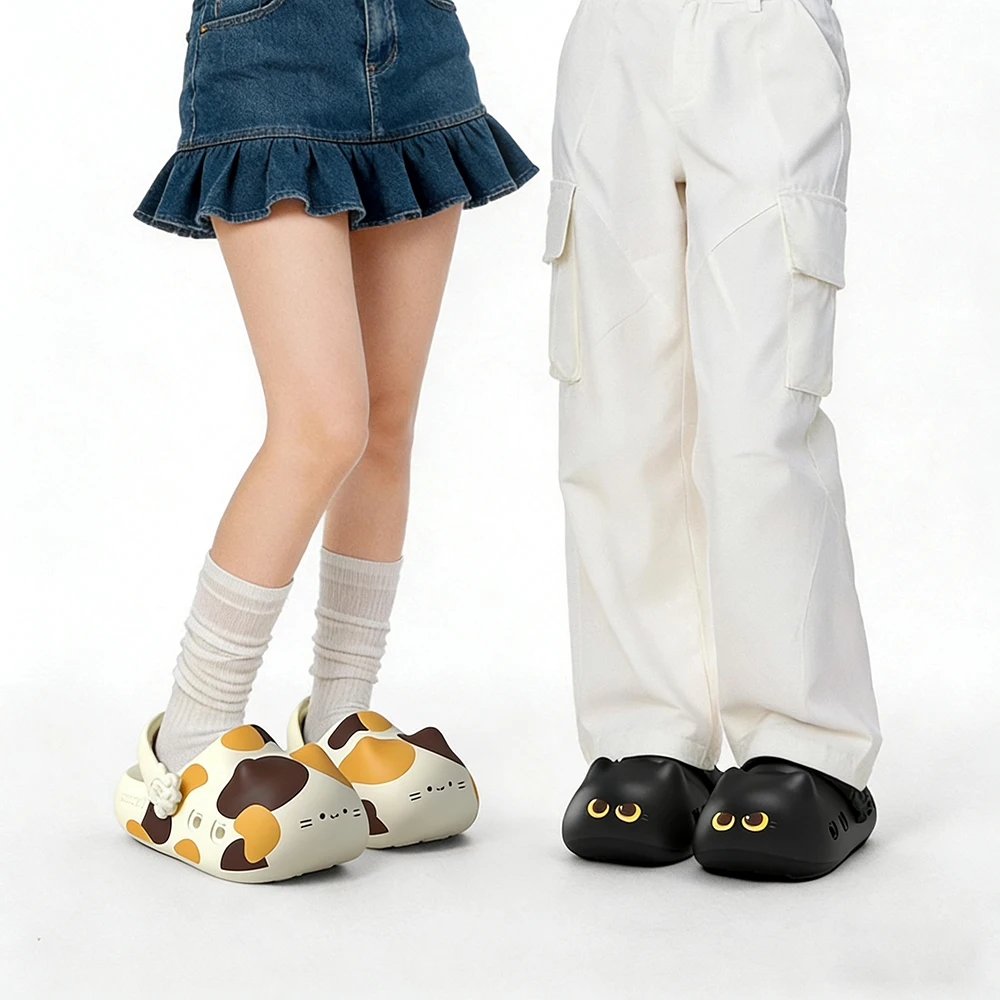 

Unisex Size 36-45 Cute Calico Cat Paw Clogs for Women Men Platform Kitten Shoes with Paw Print Bottom Non-slip Eva Beach Slipper