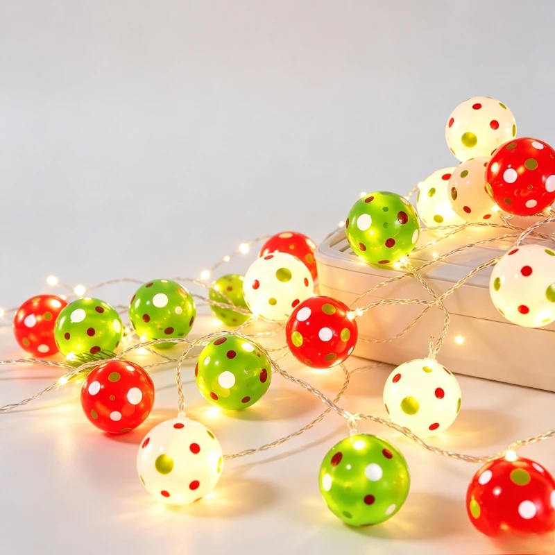 Christmas Polka‑Dot LED String Lights Red Green Round Ball Festive Lamp for Indoor Bedroom Room Holiday Party Home Xmas Decor