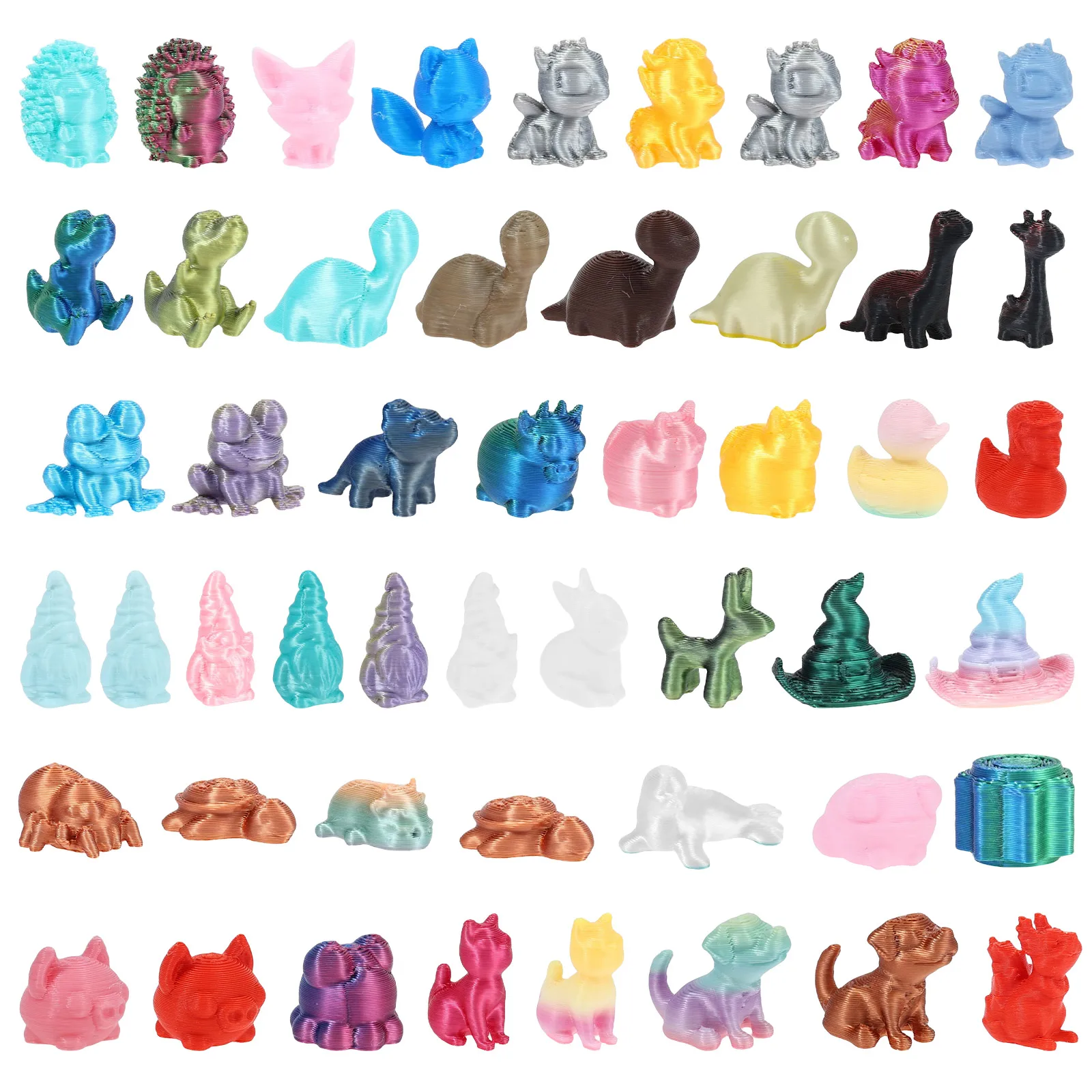 50PCS Mini Toy 3D Printed PLA Animal Pet Figures Dinosaur Cat Dog Figurines Potted Dollhouse Fairy Garden Decor Tiny Ornament
