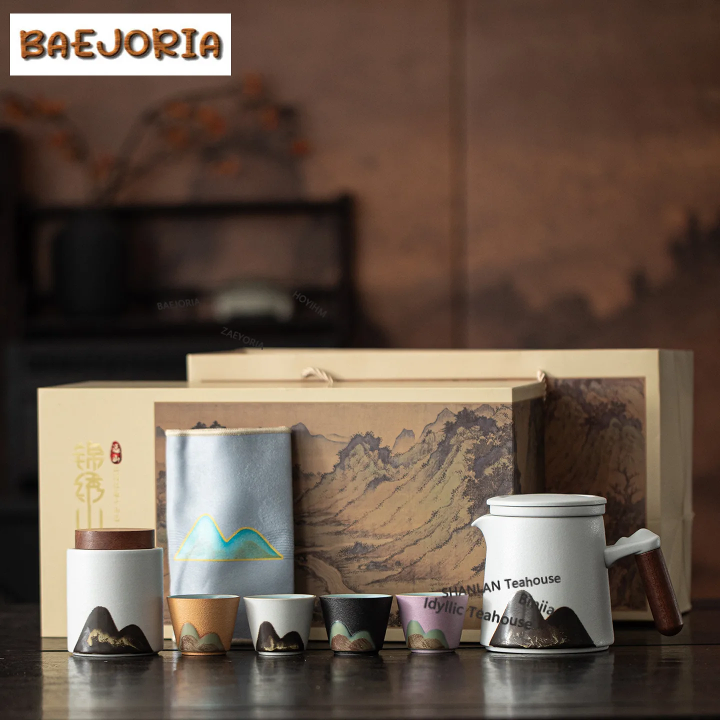 Glaze Painting Distant Hills Tea Set Complete Set Vintage Tea Ceremony Set Teapot And Tea Cup Set Tea Items Ornaments Supplies