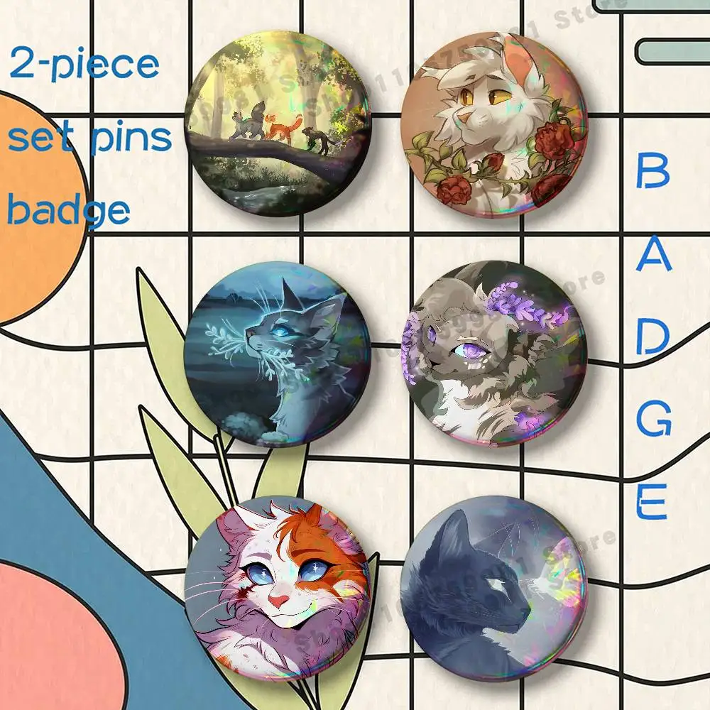 So Cute W-Warrior Cats Cartoon Brooches for Backpack Accessories 25 32 44 58 75mm Round 2-piece set Free Mix