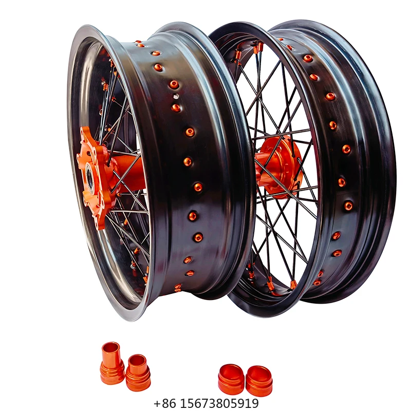 

Высокопроизводительный комплект колесных дисков 17 дюймов для супермото, подходит для 125, 250, 450, 530cc EXC SXF 2003-2023 гг.