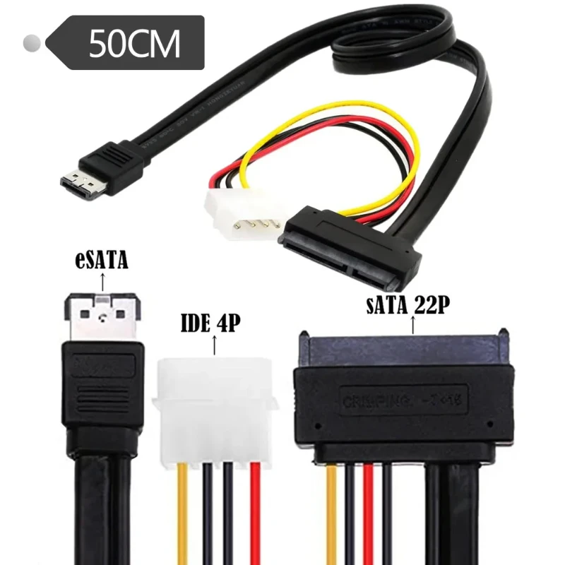 SATA22P TO POWER ESATA+ Power 0.5m, eSATAp Power ESATA Combo to SATA 22pin & IDE 4pin 5V 12V for 3.5 2.5 Hard Disk Data Cable