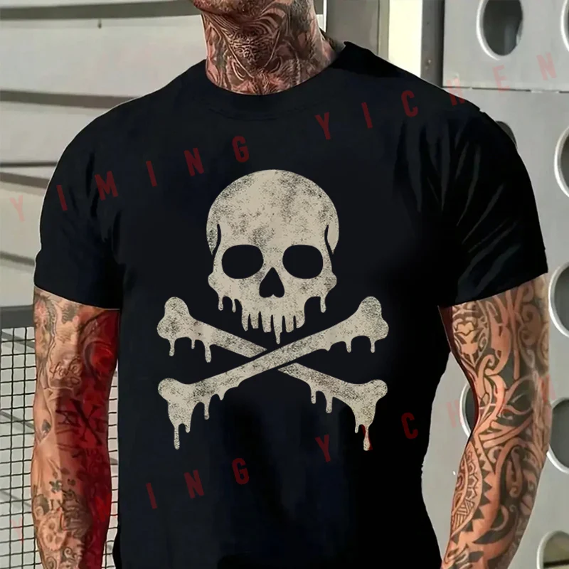 Men T-Shirt A Pirate Skull And Crossbones Graphic Motorcycle Cotton O-neck Short Sleeve T Shirt Fashion Hip Hop Streetwear Tees