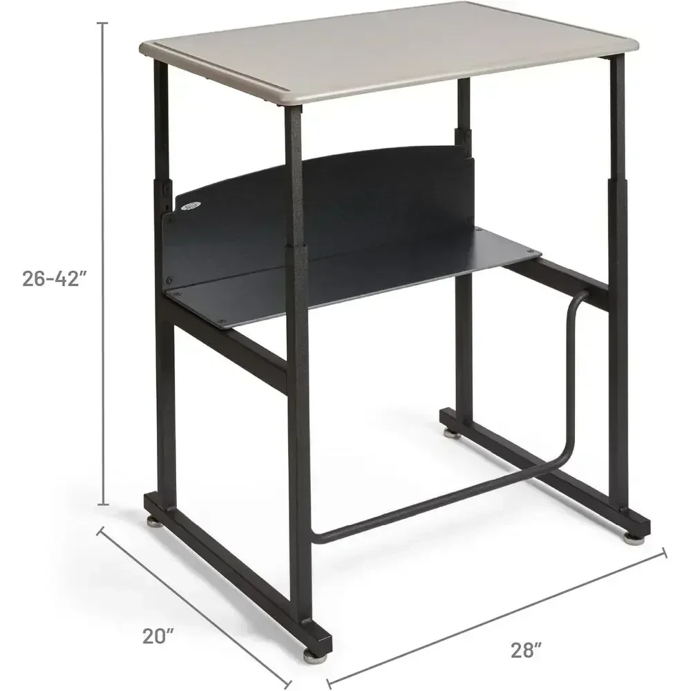 Adjustable Height Student Desk with Shelf and Swing-Out Footrest, 28W x 20D, Gray