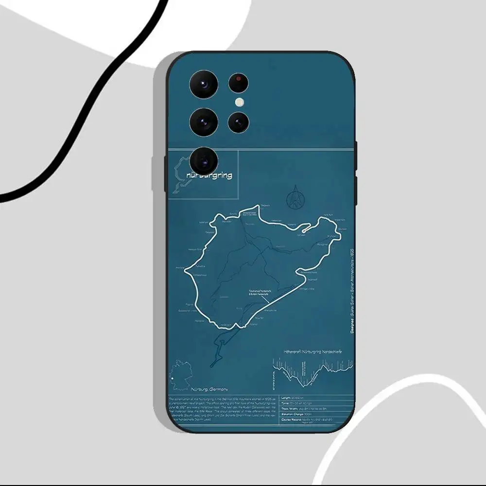 Nurburgring capa de telefone para carro esportivo, para samsung s25, s24 ultra, s20, s30 plus, s22 plus, s23, ultra 5g silicone preto