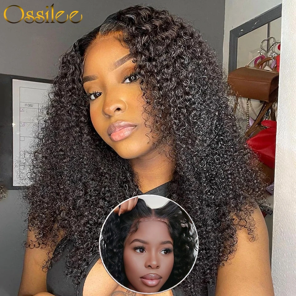 Ossilee-Kinky Peruca Encaracolada com o Cabelo do Bebê, Glueless, Cabelo Humano, Pronto para Vestir, HD Lace Frontal, Brasileiro