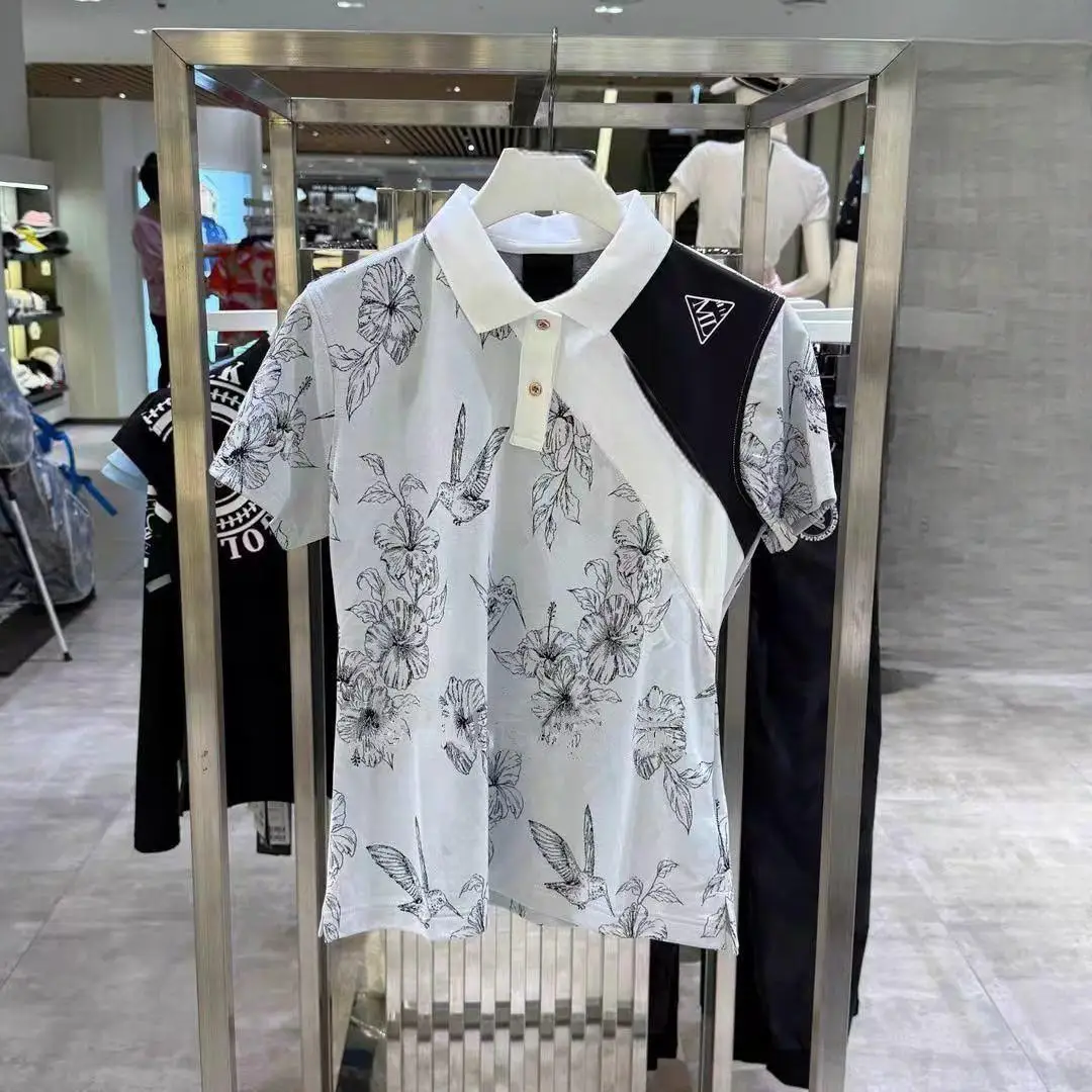 New Women Golf Polo Shirt Lapel Fashion Print Short Sleeve Top Soft Comfortable Versatile Casual Sports Golf Wear
