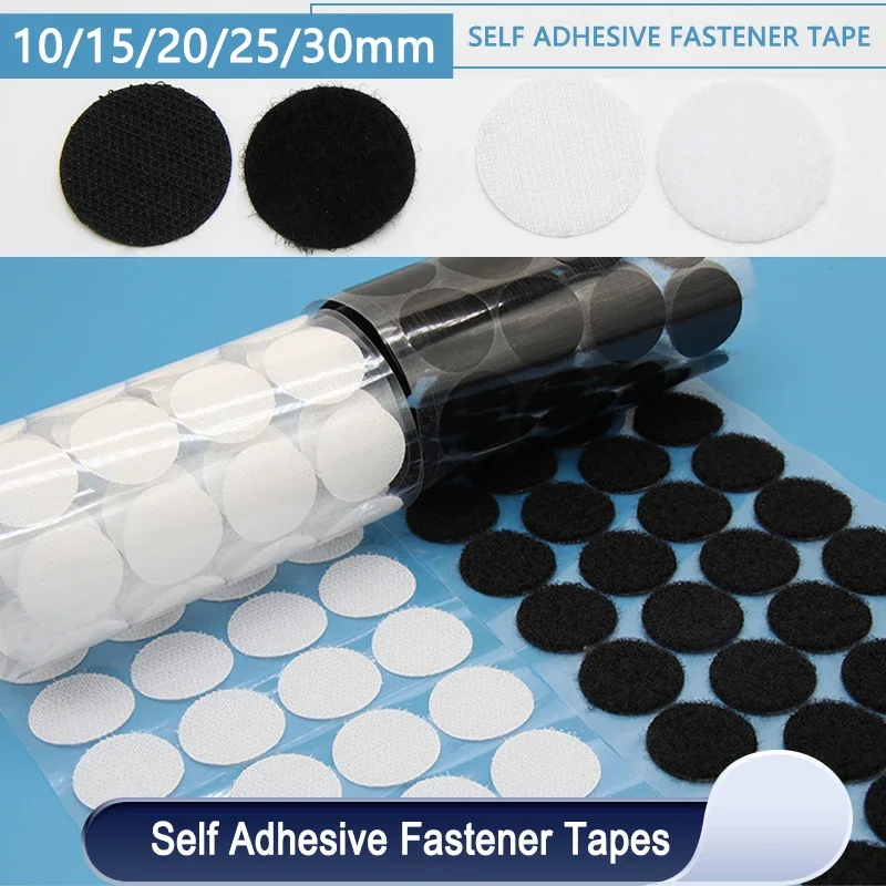 Self Adhesive Fastener Tape Dots White Black 10/15/20/25/30mm Round Strong Glue Dots Adhesive Tape Hook Loop Boob Sticker