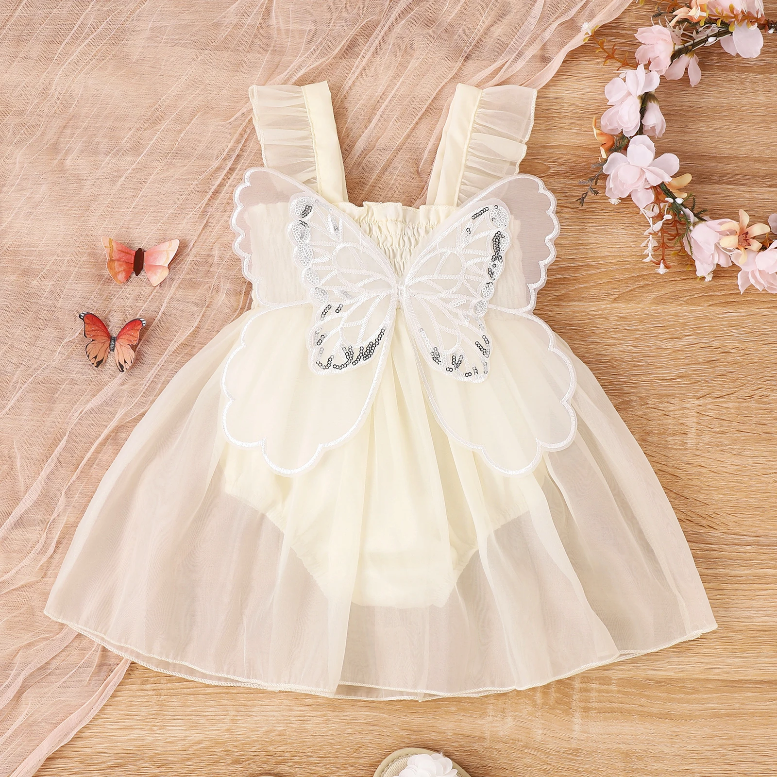 Summer 0-2 Years Old Baby Girl Baby Soft Comfortable Cool Beautiful Two-Color Halter Butterfly Mesh Dress